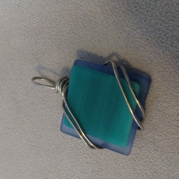 Blue and Green Fused Glass Pendant Necklace - Handcrafted Glass Jewelry - Picture 4 of 8